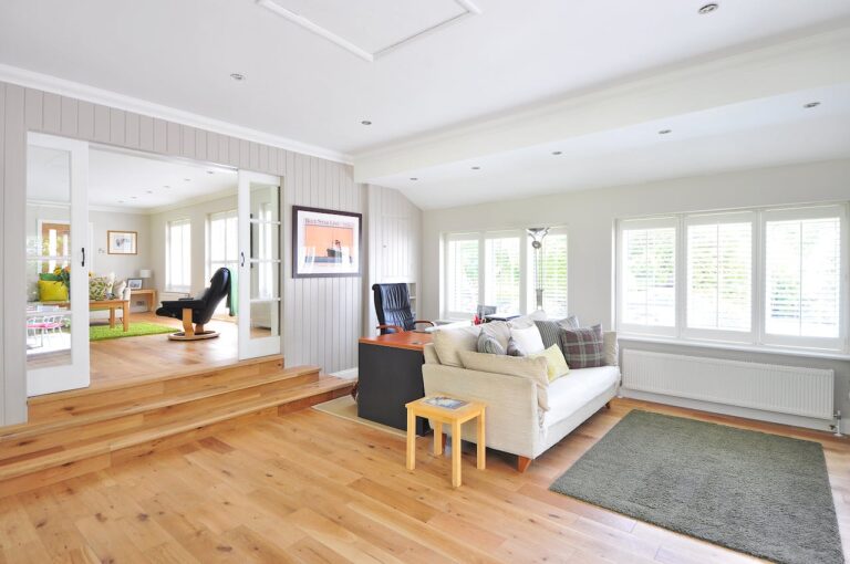 Bright modern living room with large windows